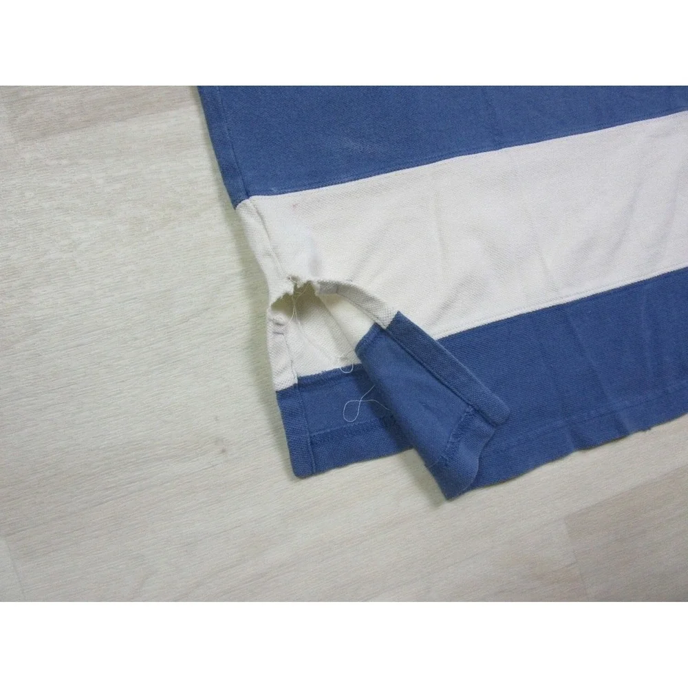 Men's Vintage Polo Ralph Lauren Cut and Sew Striped Polo Shirt‎ (L) Cream & Blue